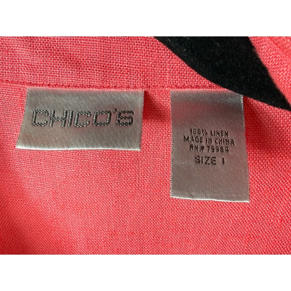 Chicos Coral Pink 100% Linen Long Sleeve Button Down Tunic‎ Top Size 1 M Medium